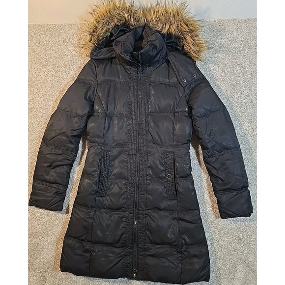 Kenneth Cole Reaction Jackets & Blazers - Kenneth Cole Reaction Down Hooded Puffer Coat Full Zip Chevron Black Quilted XS